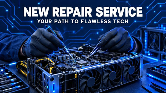 Dark navy tech cover announcing OneMiners' new ASIC and mining hardware repair service.