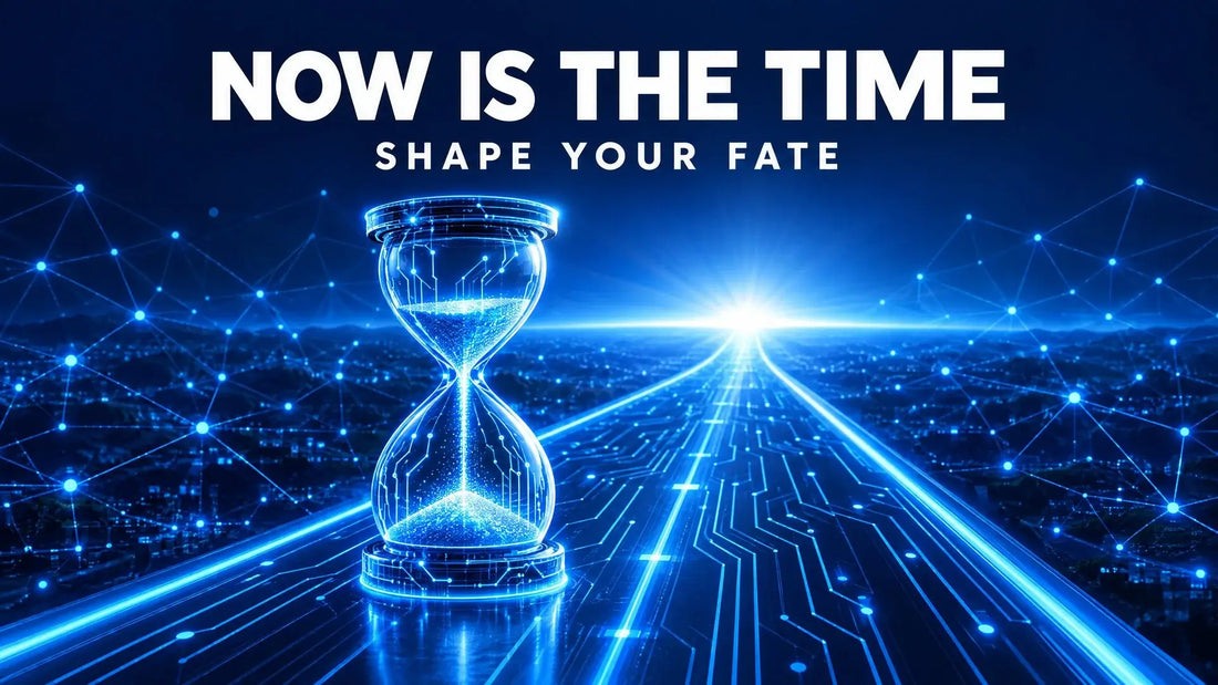 Dark navy tech-style motivational cover about how present decisions shape future outcomes in mining and crypto.