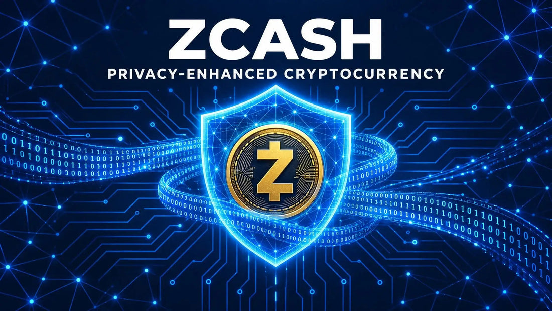 Dark navy tech cover depicting Zcash's privacy-focused, shielded transaction technology.