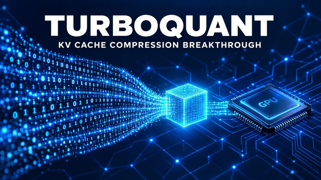 Dark navy tech cover illustrating TurboQuant's KV cache compression breakthrough for large language models.